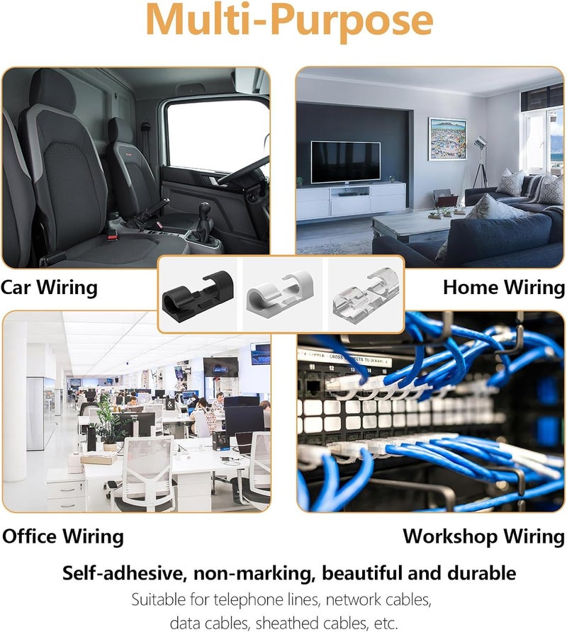 COMRUN 60 Pcs White Cable Clips with 3M Adhesive, Wire Holders Under Desk, Cord Management for Wall, Car, Ethernet, PC, Christmas Light Indoor/Outdoor - Image 5